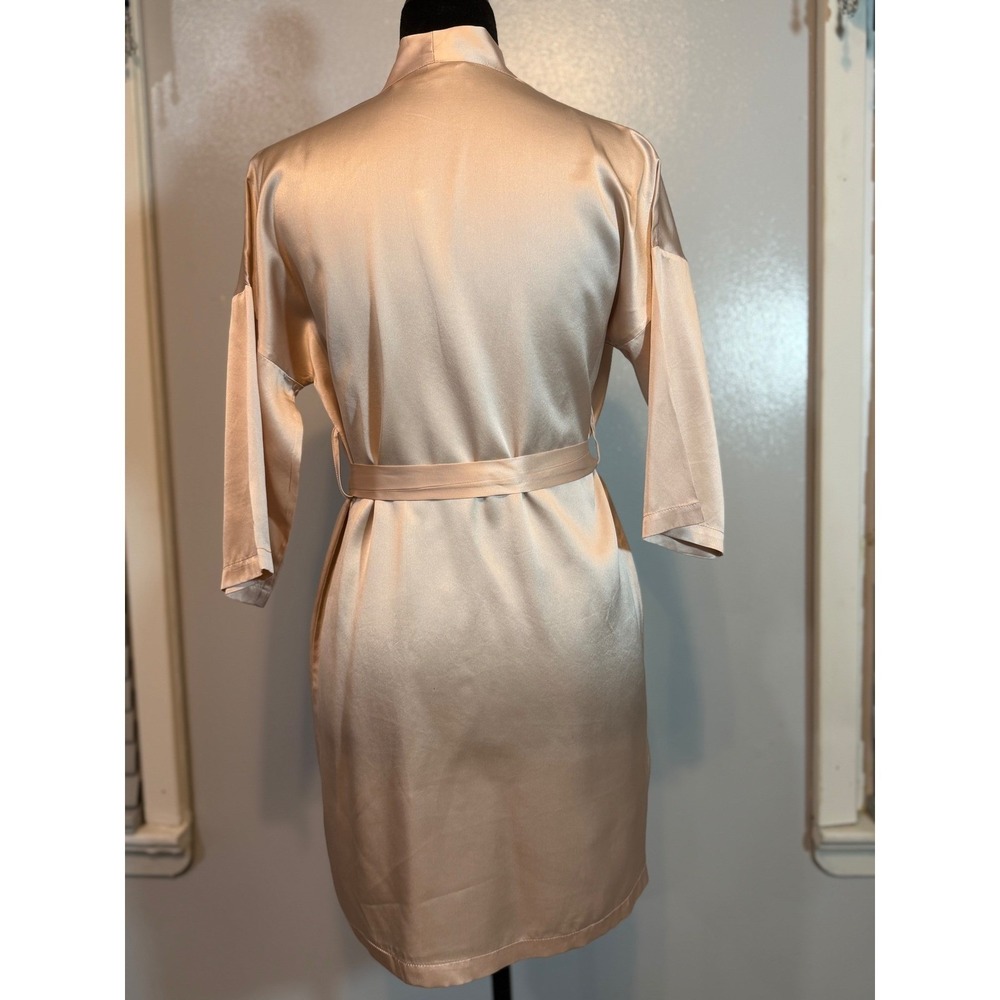 Slipintosoft 100% Silk Kimono Robe Champagne Tie Waist Luxury Lounge Large - Picture 8 of 13